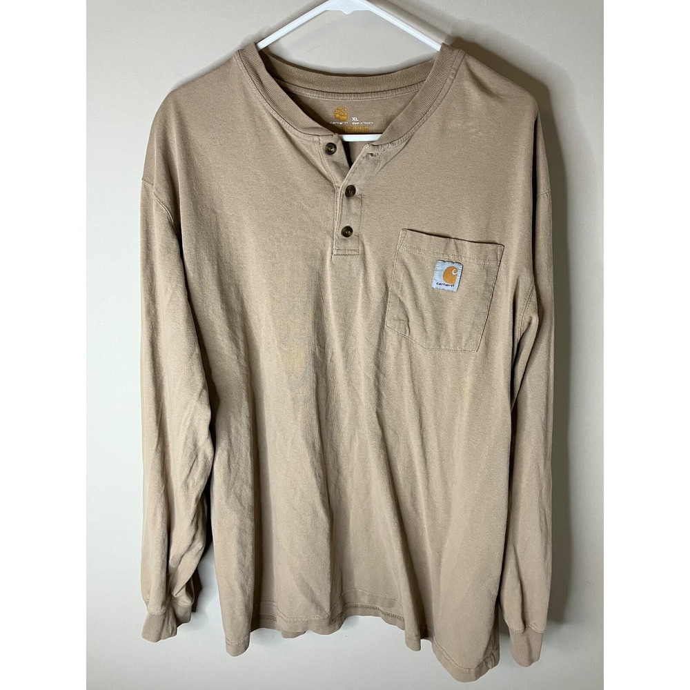 Carhartt Henley Shirt Mens XL Tan Long Sleeve K128 DES